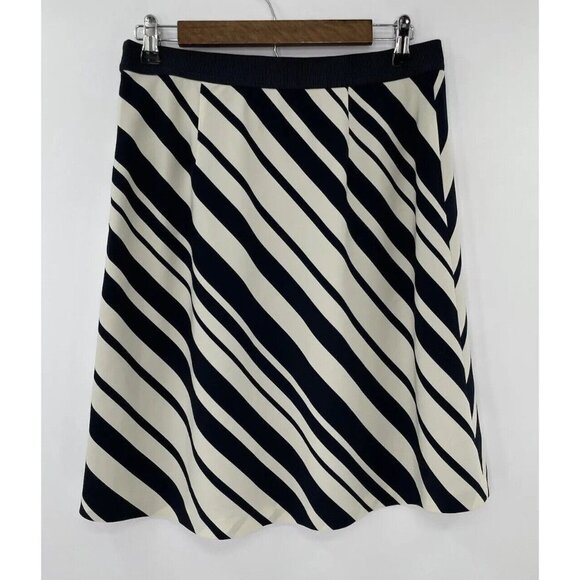 Ann Taylor Women’s Black White Striped A Line Flat Front Lined Casual Skirt 10 - Picture 2 of 11